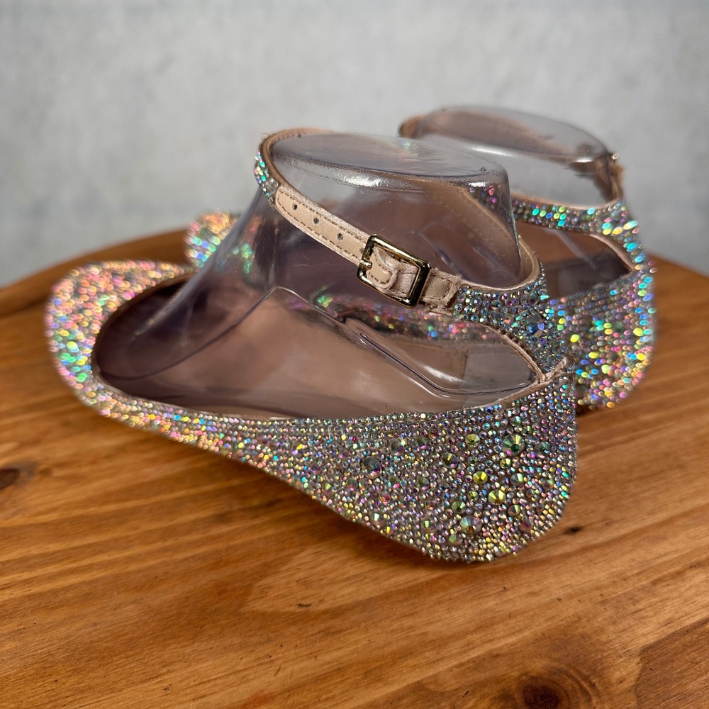 Betsey Johnson SB-ACE Flats Women 7M Champagne Rhinestone Good Crystal Ankle - Picture 8 of 14